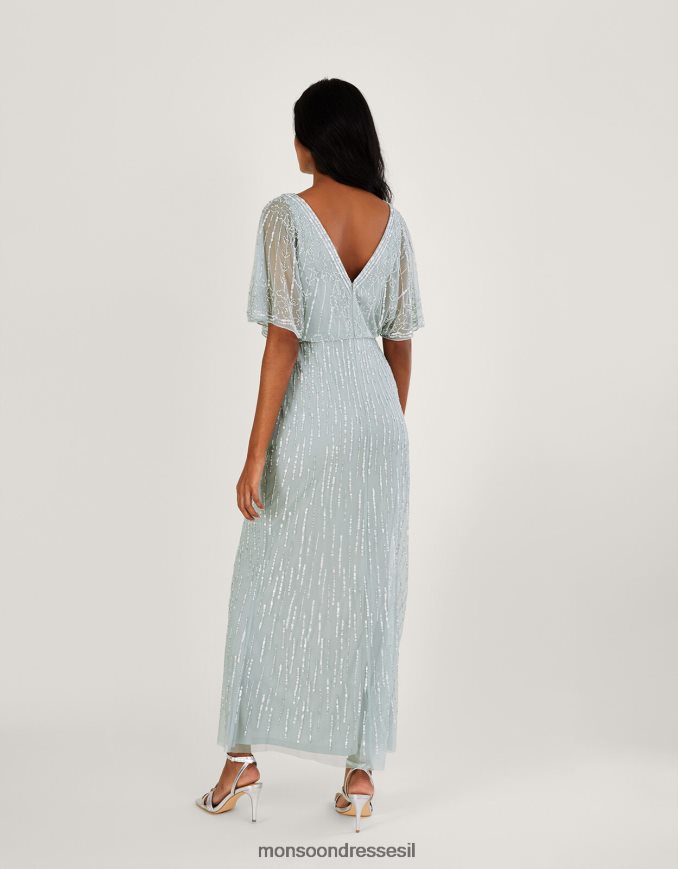 הַלבָּשָׁה Monsoon שמלת מקסי מעוטרת של אליזבת מפוליאסטר ממוחזר ירוק נשים HTJ0TZ787