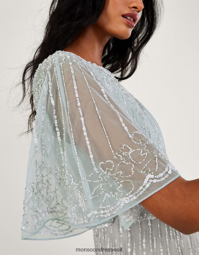 הַלבָּשָׁה Monsoon שמלת מקסי מעוטרת של אליזבת מפוליאסטר ממוחזר ירוק נשים HTJ0TZ787