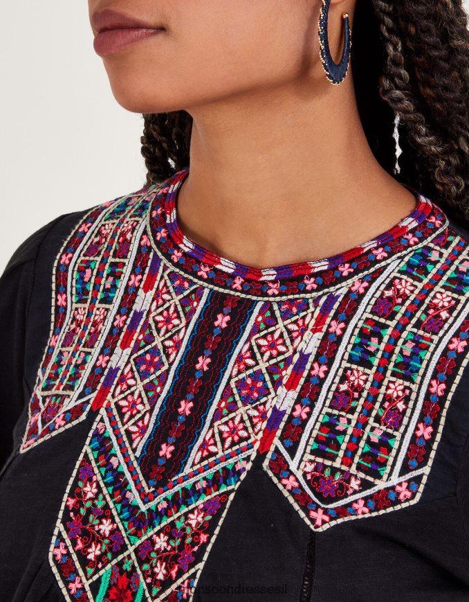 הַלבָּשָׁה Monsoon חולצת ג'רסי רקומה שָׁחוֹר נשים HTJ0TZ78