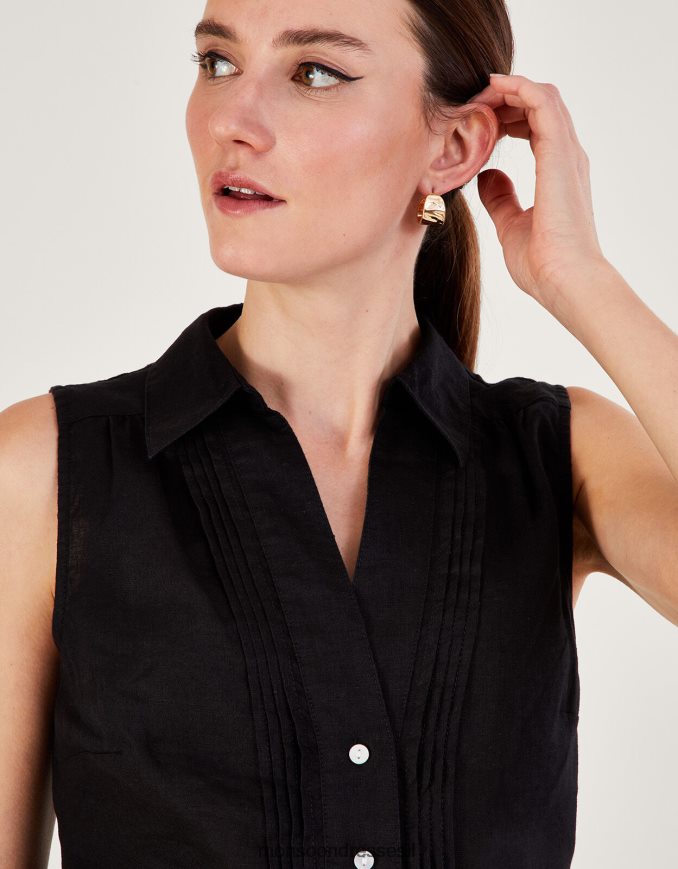 הַלבָּשָׁה Monsoon טוניקת פשתן בריל ארוכות שָׁחוֹר נשים HTJ0TZ790