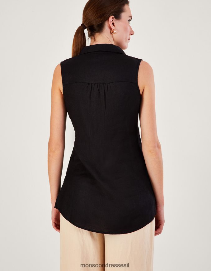 הַלבָּשָׁה Monsoon טוניקת פשתן בריל ארוכות שָׁחוֹר נשים HTJ0TZ790