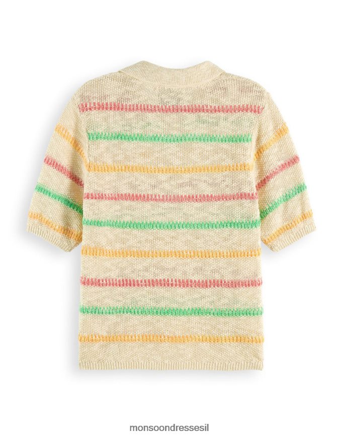 הַלבָּשָׁה Monsoon סוודר עם שרוולים קצרים עם צווארון פסים סקוטש וסודה טִבעִי נשים HTJ0TZ792