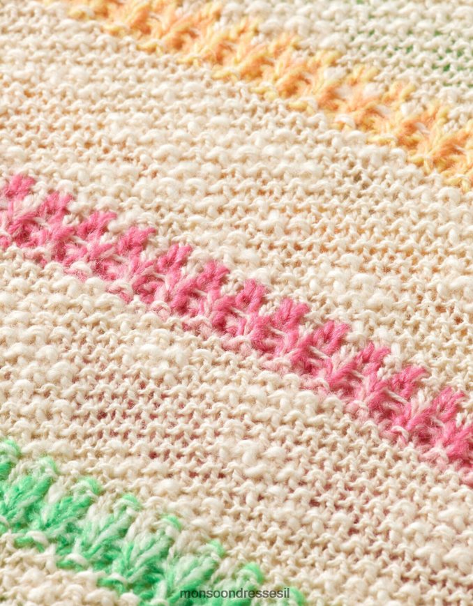 הַלבָּשָׁה Monsoon סוודר עם שרוולים קצרים עם צווארון פסים סקוטש וסודה טִבעִי נשים HTJ0TZ792