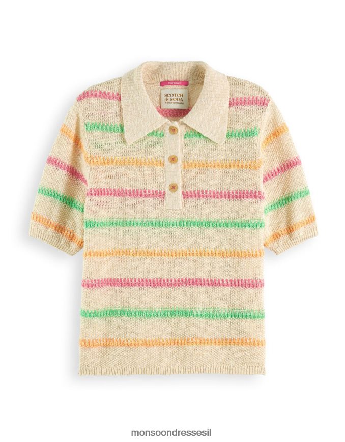 הַלבָּשָׁה Monsoon סוודר עם שרוולים קצרים עם צווארון פסים סקוטש וסודה טִבעִי נשים HTJ0TZ792