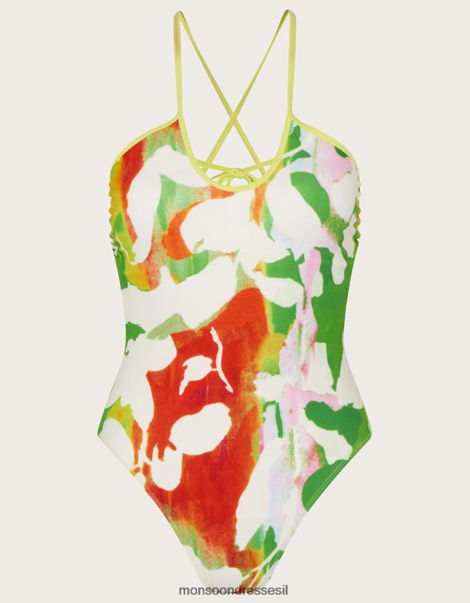 הַלבָּשָׁה Monsoon בגד ים בהדפס פרחים מופשט עם פוליאסטר ממוחזר ירוק נשים HTJ0TZ796