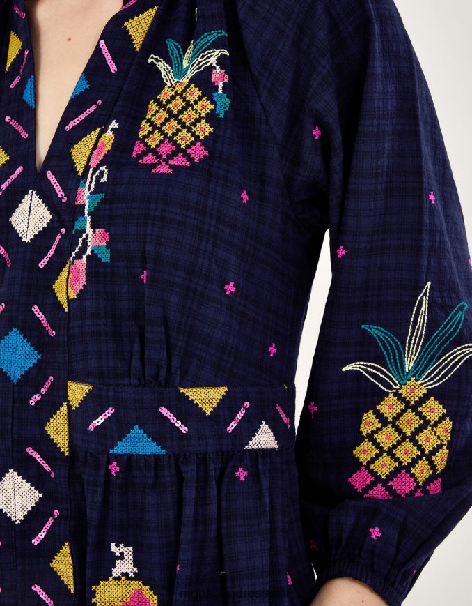 הַלבָּשָׁה Monsoon שמלה רקומה באננס כחול (צי) נשים HTJ0TZ799