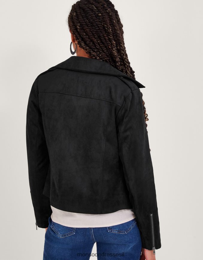 הַלבָּשָׁה Monsoon ז'קט אופנוענים זמש שָׁחוֹר נשים HTJ0TZ7