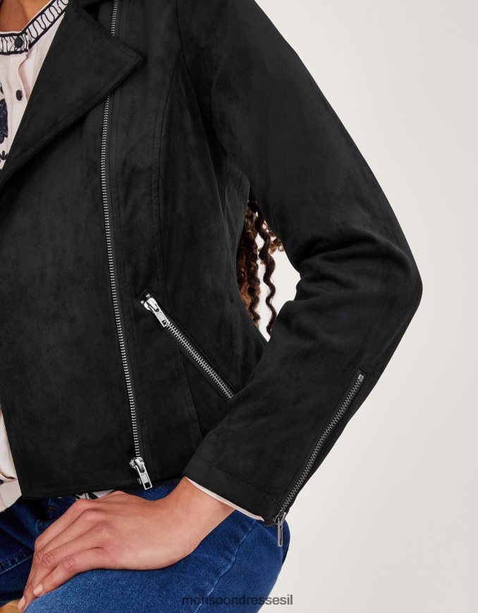 הַלבָּשָׁה Monsoon ז'קט אופנוענים זמש שָׁחוֹר נשים HTJ0TZ7