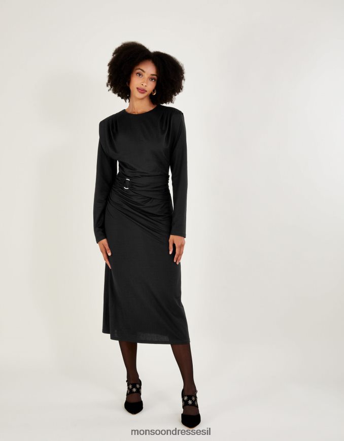 הַלבָּשָׁה Monsoon שמלת ג'רסי עם טבעת חגורה שָׁחוֹר נשים HTJ0TZ800
