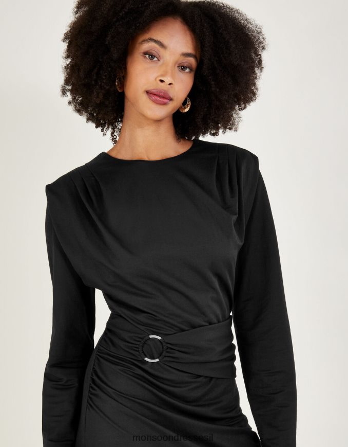 הַלבָּשָׁה Monsoon שמלת ג'רסי עם טבעת חגורה שָׁחוֹר נשים HTJ0TZ800