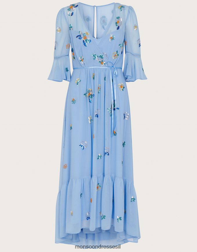 הַלבָּשָׁה Monsoon שמלת מעטפת מעוטרת של דניאלה מפוליאסטר ממוחזר כְּחוֹל נשים HTJ0TZ804