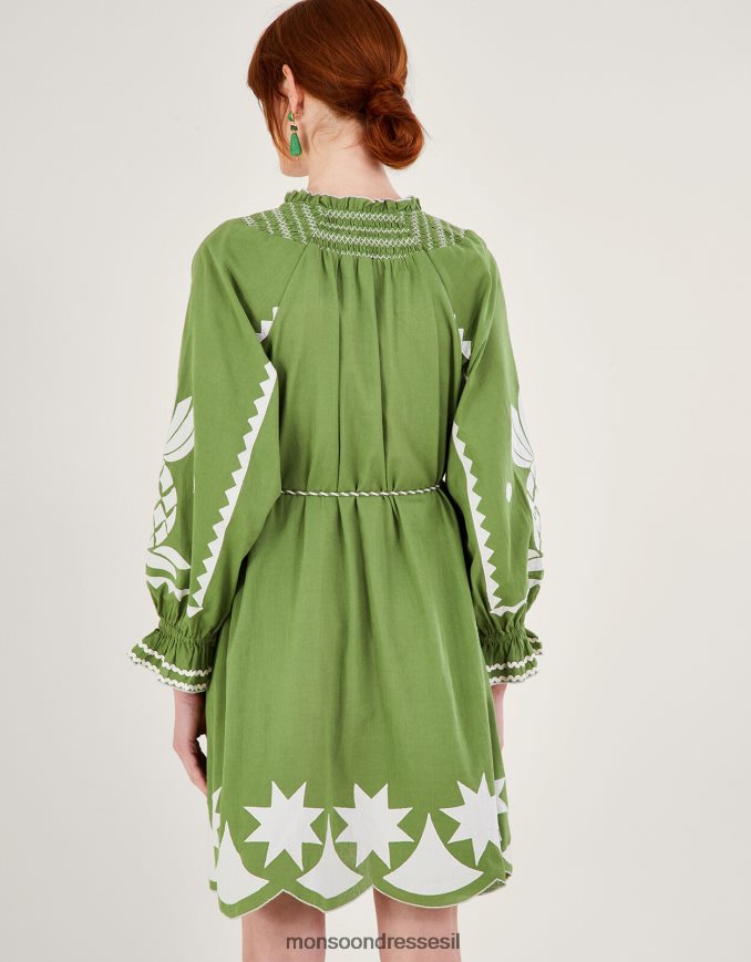 הַלבָּשָׁה Monsoon שמלת אפליקציית אננס רקומה בתערובת פשתן ירוק נשים HTJ0TZ809