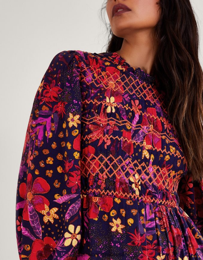 הַלבָּשָׁה Monsoon שמלת חלוק פרחונית כחול (צי) נשים HTJ0TZ80