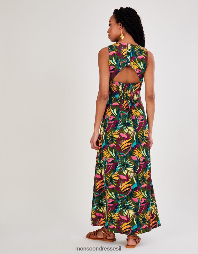 הַלבָּשָׁה Monsoon שמלת ג'רסי דקל גזורה מאחור ירוק (חאקי) נשים HTJ0TZ813