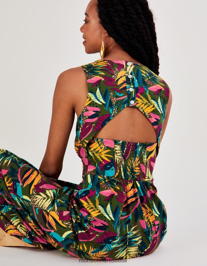 הַלבָּשָׁה Monsoon שמלת ג'רסי דקל גזורה מאחור ירוק (חאקי) נשים HTJ0TZ813