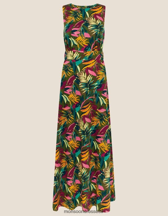 הַלבָּשָׁה Monsoon שמלת ג'רסי דקל גזורה מאחור ירוק (חאקי) נשים HTJ0TZ813