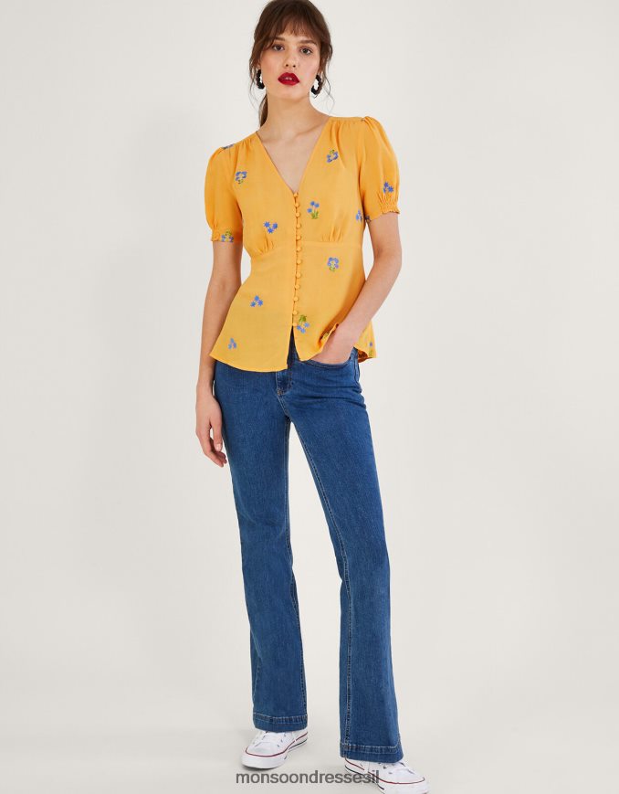 הַלבָּשָׁה Monsoon דף תה רקום אוליי בוויסקוזה בר-קיימא צהוב נשים HTJ0TZ814