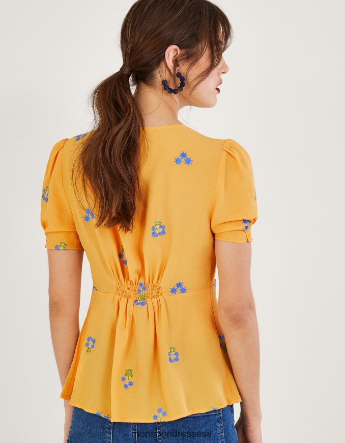 הַלבָּשָׁה Monsoon דף תה רקום אוליי בוויסקוזה בר-קיימא צהוב נשים HTJ0TZ814