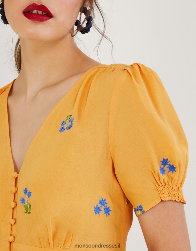 הַלבָּשָׁה Monsoon דף תה רקום אוליי בוויסקוזה בר-קיימא צהוב נשים HTJ0TZ814