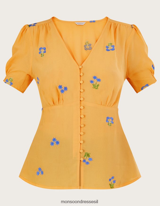 הַלבָּשָׁה Monsoon דף תה רקום אוליי בוויסקוזה בר-קיימא צהוב נשים HTJ0TZ814