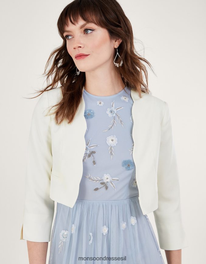 הַלבָּשָׁה Monsoon ז'קט קרופ של סקאלופ הורטנזיה עם פוליאסטר ממוחזר שֶׁנהָב נשים HTJ0TZ816