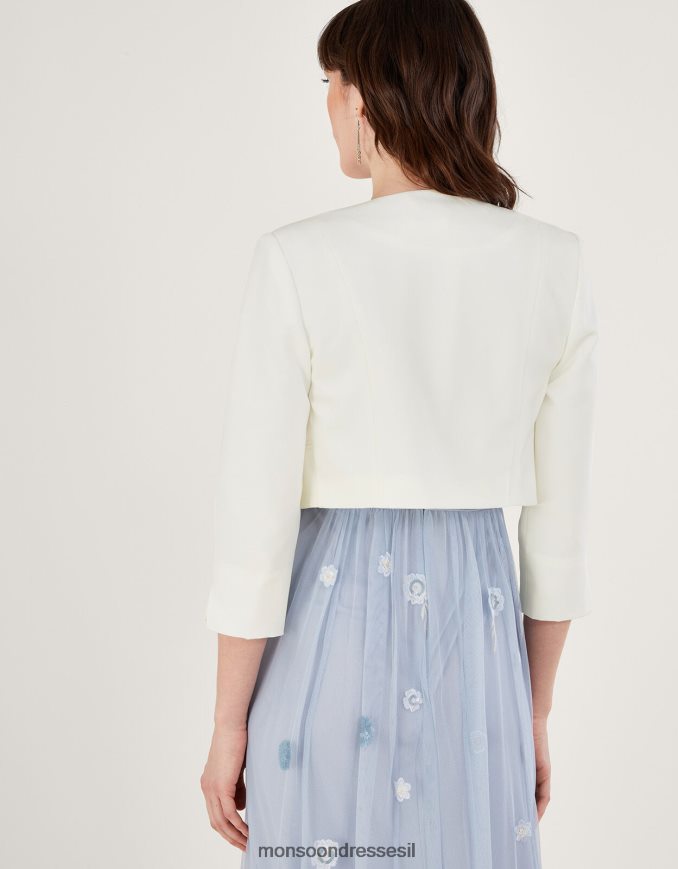 הַלבָּשָׁה Monsoon ז'קט קרופ של סקאלופ הורטנזיה עם פוליאסטר ממוחזר שֶׁנהָב נשים HTJ0TZ816