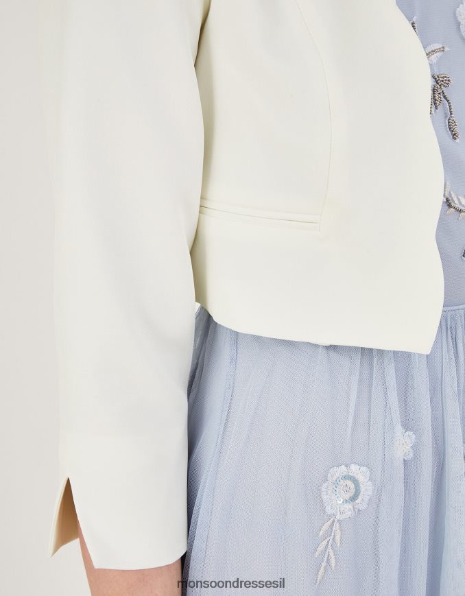 הַלבָּשָׁה Monsoon ז'קט קרופ של סקאלופ הורטנזיה עם פוליאסטר ממוחזר שֶׁנהָב נשים HTJ0TZ816