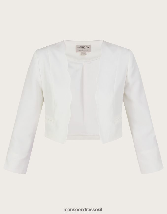 הַלבָּשָׁה Monsoon ז'קט קרופ של סקאלופ הורטנזיה עם פוליאסטר ממוחזר שֶׁנהָב נשים HTJ0TZ816