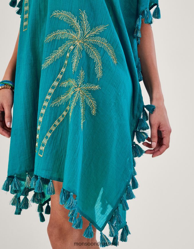 הַלבָּשָׁה Monsoon קפטן רקום עץ דקל כחול (טורקיז) נשים HTJ0TZ821