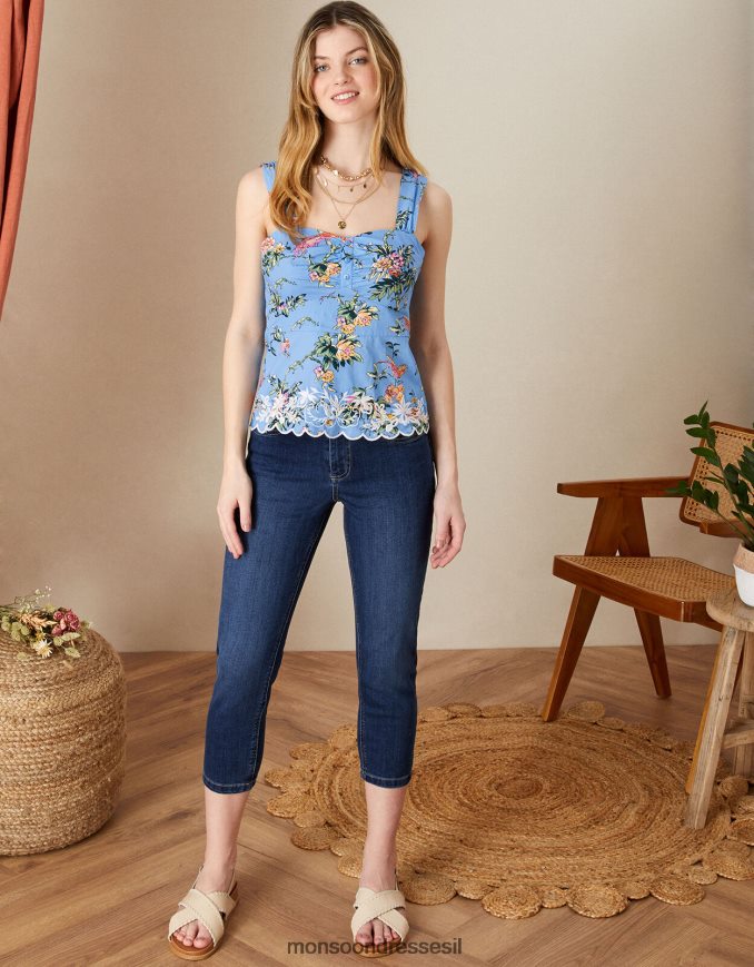 הַלבָּשָׁה Monsoon קאמי בהדפס פושקה מכותנה בת קיימא כְּחוֹל נשים HTJ0TZ825