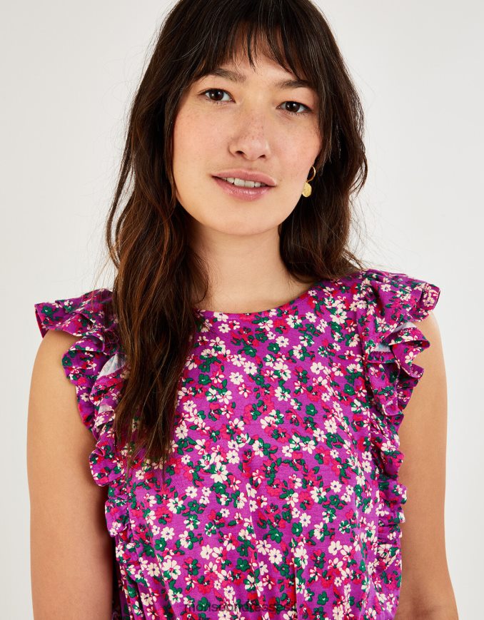 הַלבָּשָׁה Monsoon שמלת מידי פרחונית ללא שרוולים עם סלסולים סָגוֹל נשים HTJ0TZ826