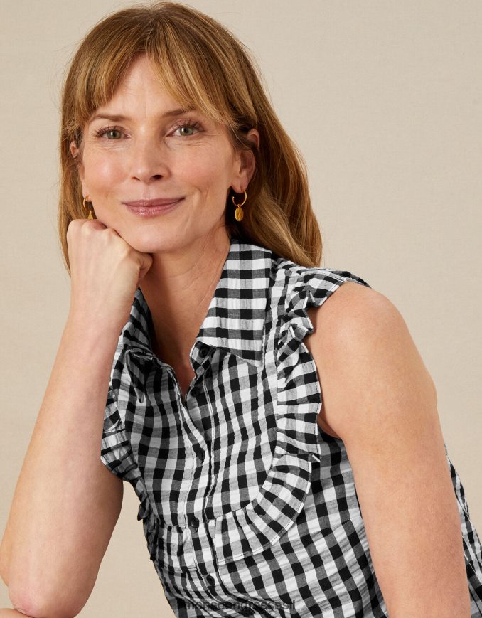 הַלבָּשָׁה Monsoon עליונית סרגל בדוקה ללא שרוולים שָׁחוֹר נשים HTJ0TZ828