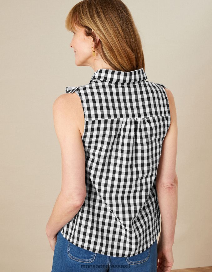 הַלבָּשָׁה Monsoon עליונית סרגל בדוקה ללא שרוולים שָׁחוֹר נשים HTJ0TZ828