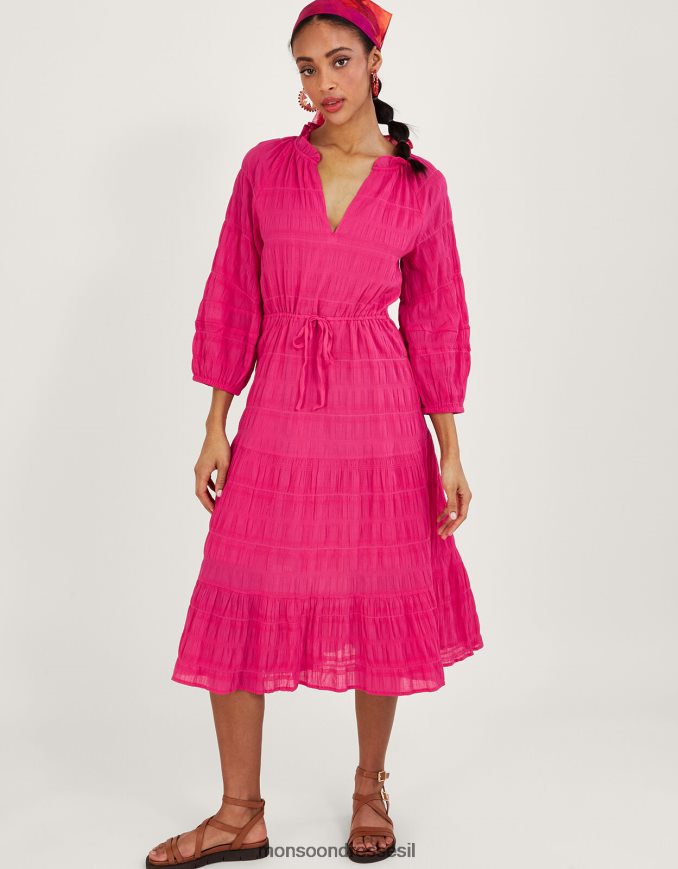 הַלבָּשָׁה Monsoon שמלת חלוק מדורגת בעלת מרקם וָרוֹד נשים HTJ0TZ829