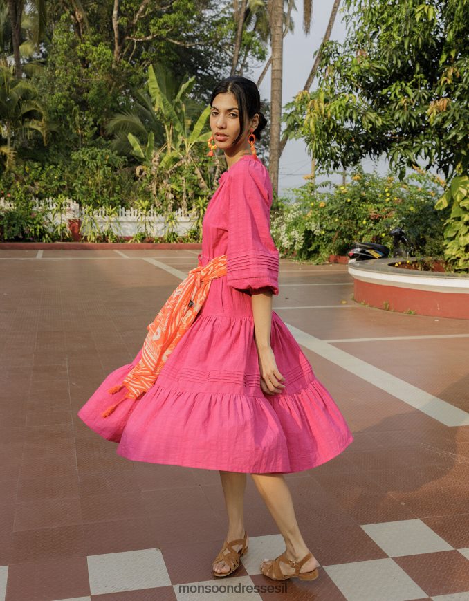 הַלבָּשָׁה Monsoon שמלת חלוק מדורגת בעלת מרקם וָרוֹד נשים HTJ0TZ829