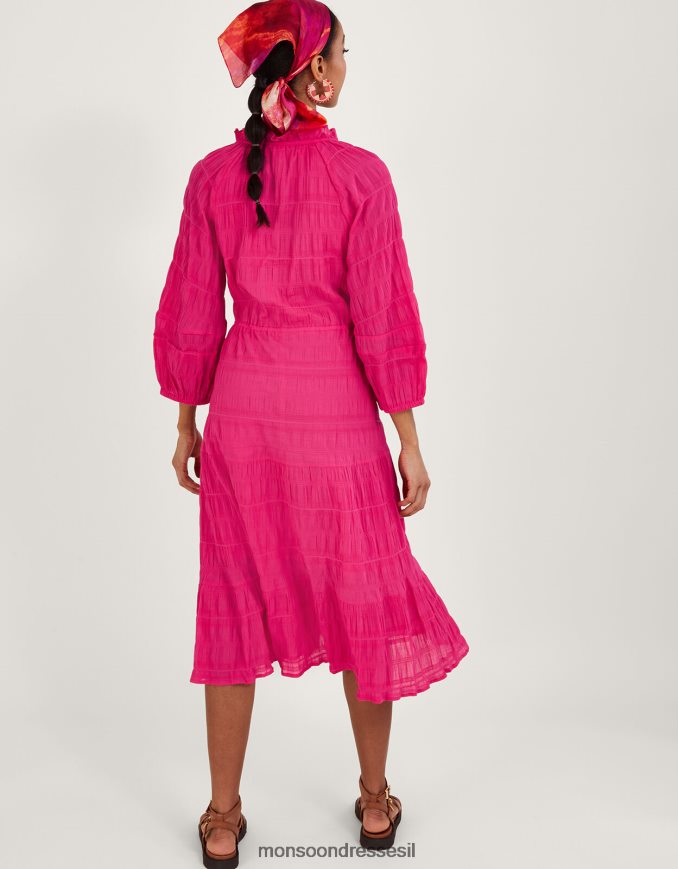 הַלבָּשָׁה Monsoon שמלת חלוק מדורגת בעלת מרקם וָרוֹד נשים HTJ0TZ829