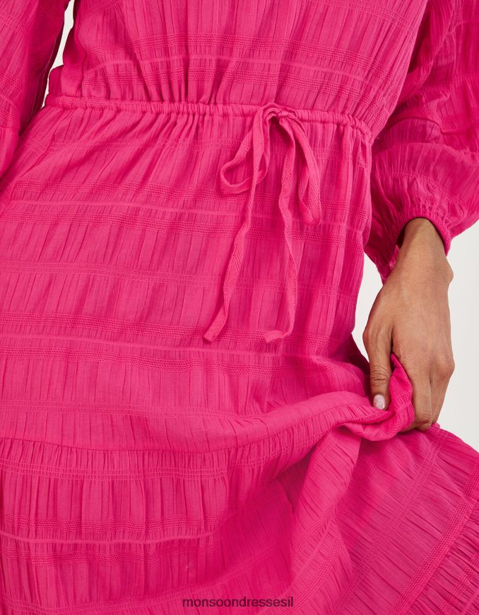 הַלבָּשָׁה Monsoon שמלת חלוק מדורגת בעלת מרקם וָרוֹד נשים HTJ0TZ829