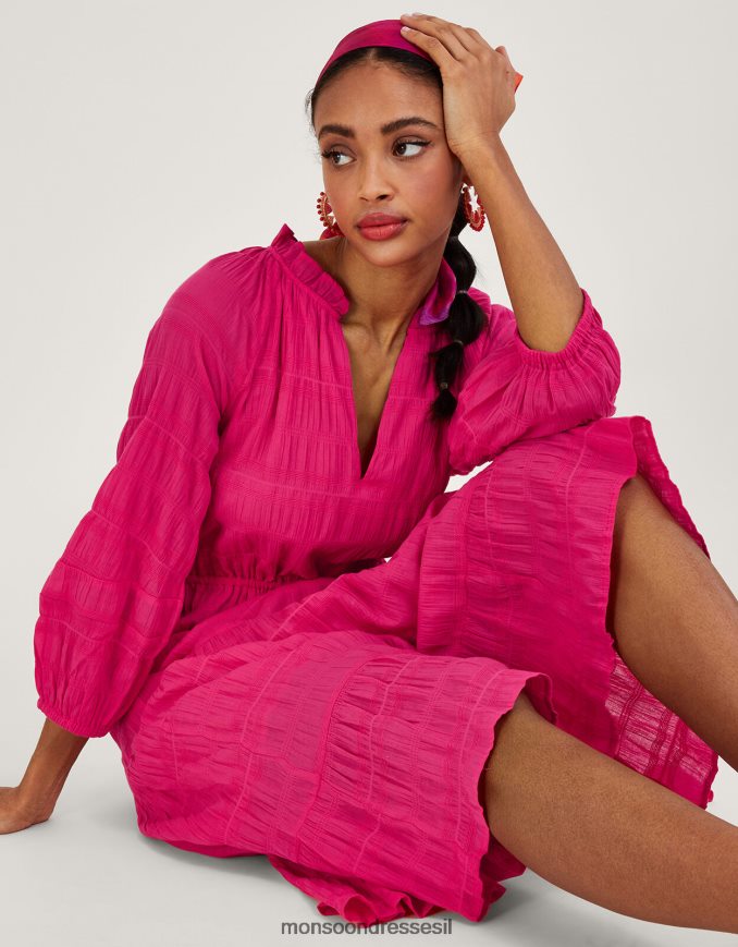 הַלבָּשָׁה Monsoon שמלת חלוק מדורגת בעלת מרקם וָרוֹד נשים HTJ0TZ829