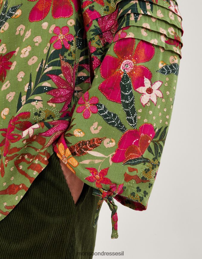 הַלבָּשָׁה Monsoon חולצה בהדפס פרחים ירוק נשים HTJ0TZ82