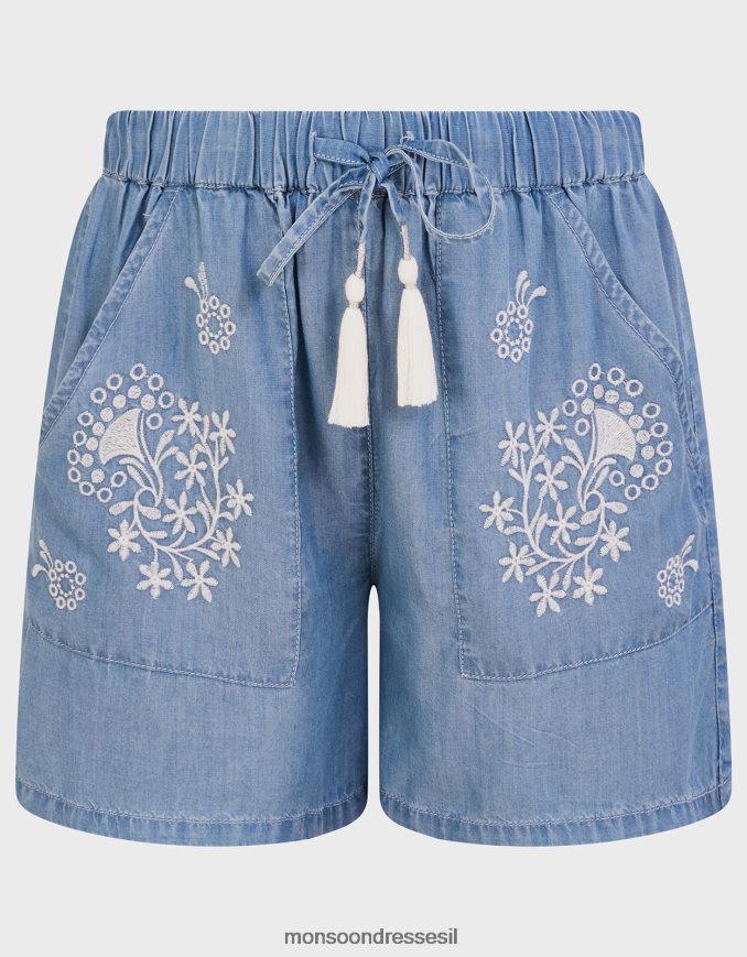 הַלבָּשָׁה Monsoon מכנסי ג'ינס קצרים רקומים כחול (כחול ג'ינס) נשים HTJ0TZ830