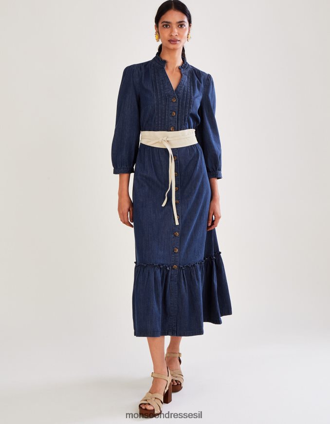 הַלבָּשָׁה Monsoon שמלת מידי מדורגת מבד ג'ינס כחול (כחול ג'ינס) נשים HTJ0TZ831