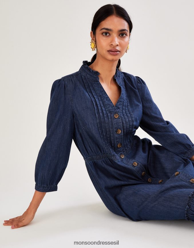 הַלבָּשָׁה Monsoon שמלת מידי מדורגת מבד ג'ינס כחול (כחול ג'ינס) נשים HTJ0TZ831