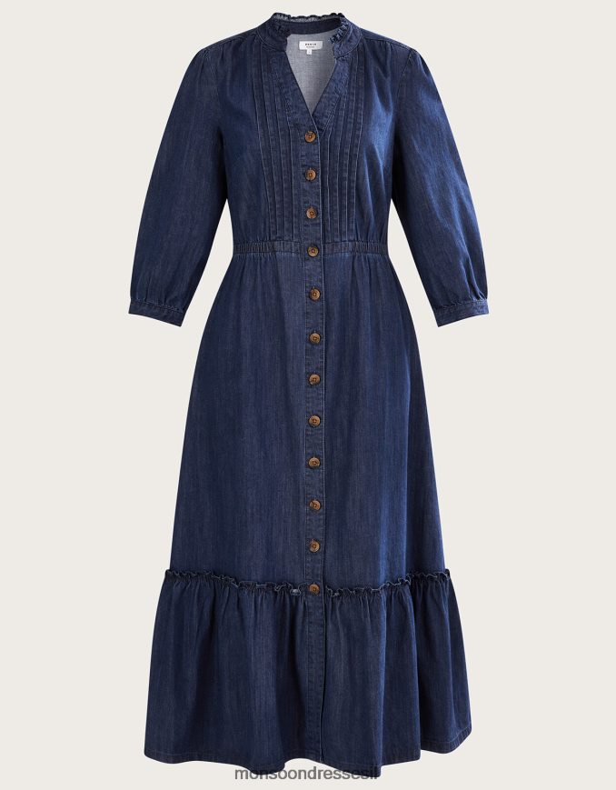 הַלבָּשָׁה Monsoon שמלת מידי מדורגת מבד ג'ינס כחול (כחול ג'ינס) נשים HTJ0TZ831