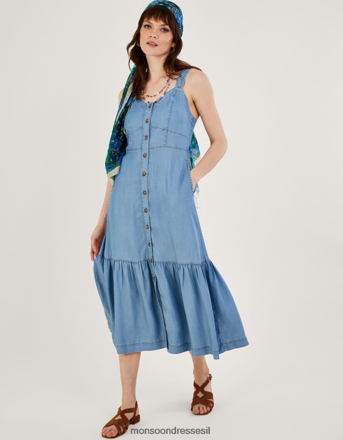 הַלבָּשָׁה Monsoon שמלת קיץ מדי ג'ינס מדורגת כחול (כחול ג'ינס) נשים HTJ0TZ833