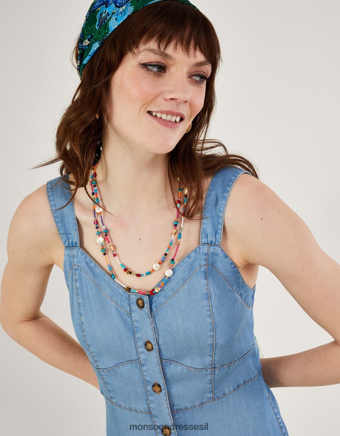 הַלבָּשָׁה Monsoon שמלת קיץ מדי ג'ינס מדורגת כחול (כחול ג'ינס) נשים HTJ0TZ833