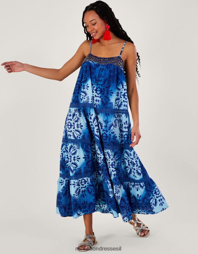 הַלבָּשָׁה Monsoon שמלת קאמי מידי בהדפס באטיק אריחים כְּחוֹל נשים HTJ0TZ834