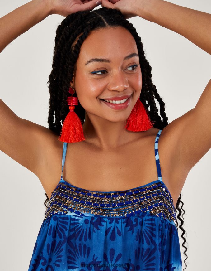 הַלבָּשָׁה Monsoon שמלת קאמי מידי בהדפס באטיק אריחים כְּחוֹל נשים HTJ0TZ834