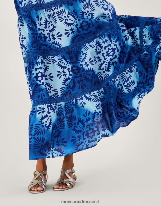 הַלבָּשָׁה Monsoon שמלת קאמי מידי בהדפס באטיק אריחים כְּחוֹל נשים HTJ0TZ834