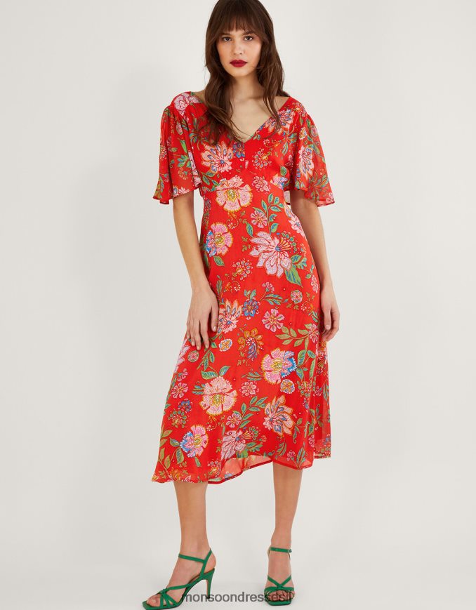 הַלבָּשָׁה Monsoon שמלת מראה פיא בוויסקוזה בר-קיימא תפוז נשים HTJ0TZ836