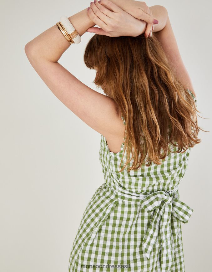 הַלבָּשָׁה Monsoon שמלת קומות בהדפס ג'ינגהם ירוק נשים HTJ0TZ842